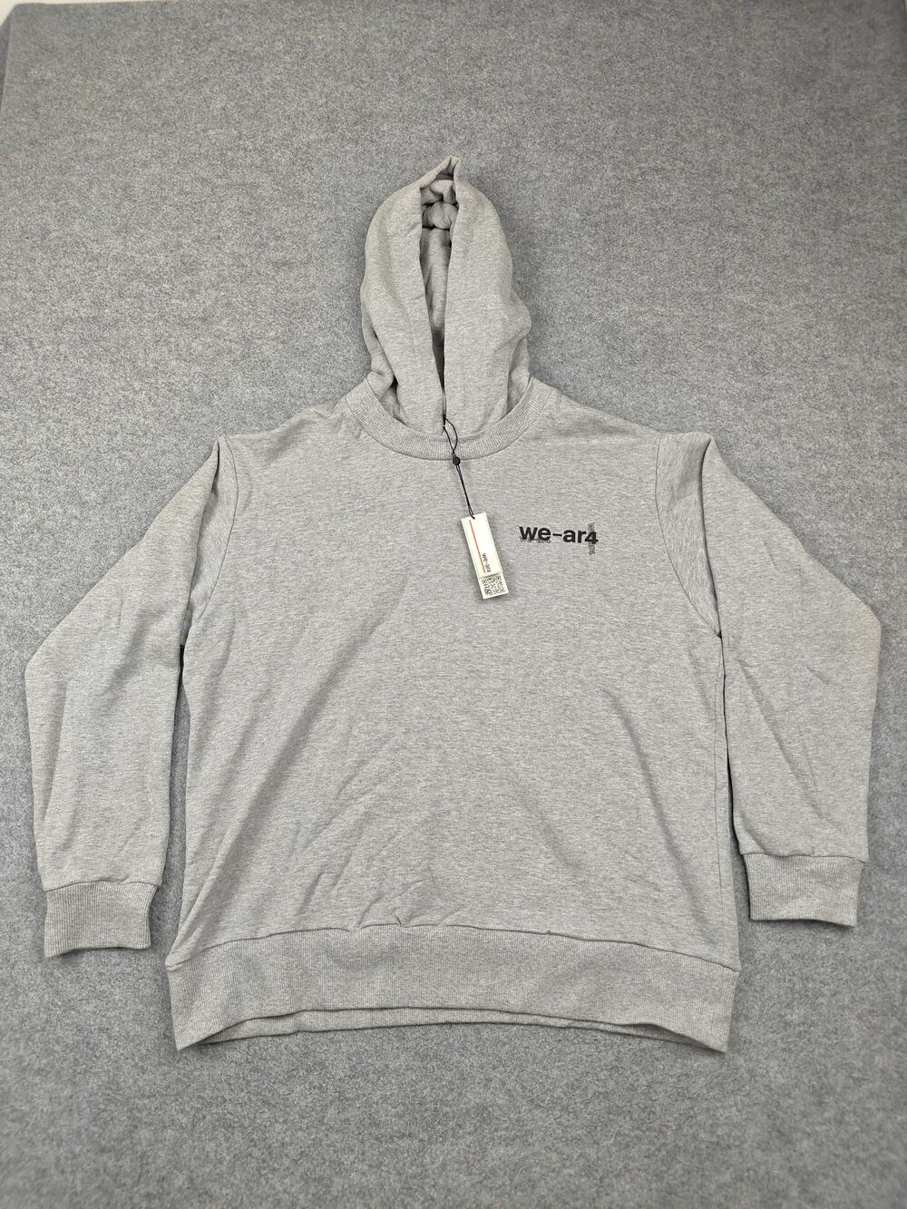 We-ar4 Hoodie Mens Medium Gray Pullover Fleece Hooded Graphic Logo Made In USA